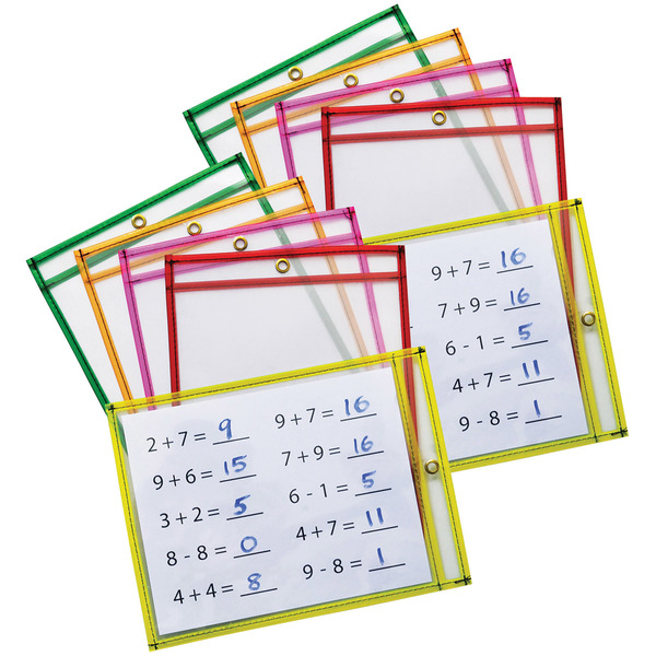 Pacon Dry Erase Pockets, Assorted Neon, 9 x 12, PK20 PAC9896
